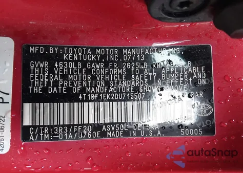 2013 Toyota Camry Se z USA, uszkodzony, nr VIN 4T1BF1FK2DU715507